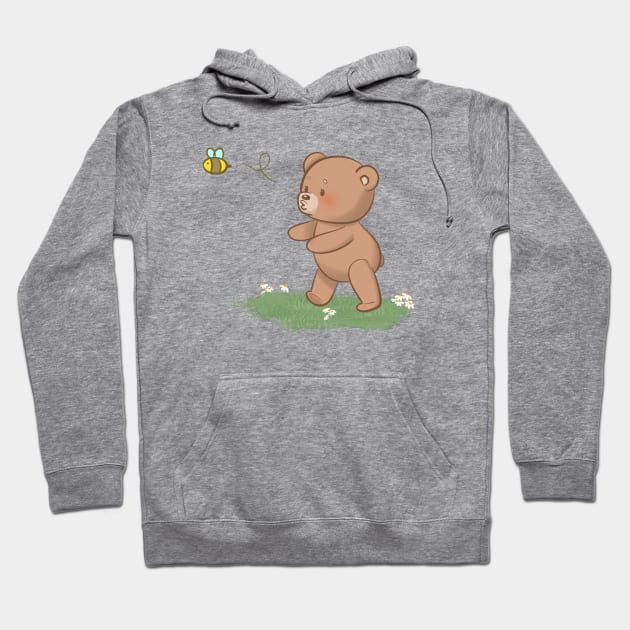 Little Bear Cub Chasing a Bee Hoodie by Art by Biyan